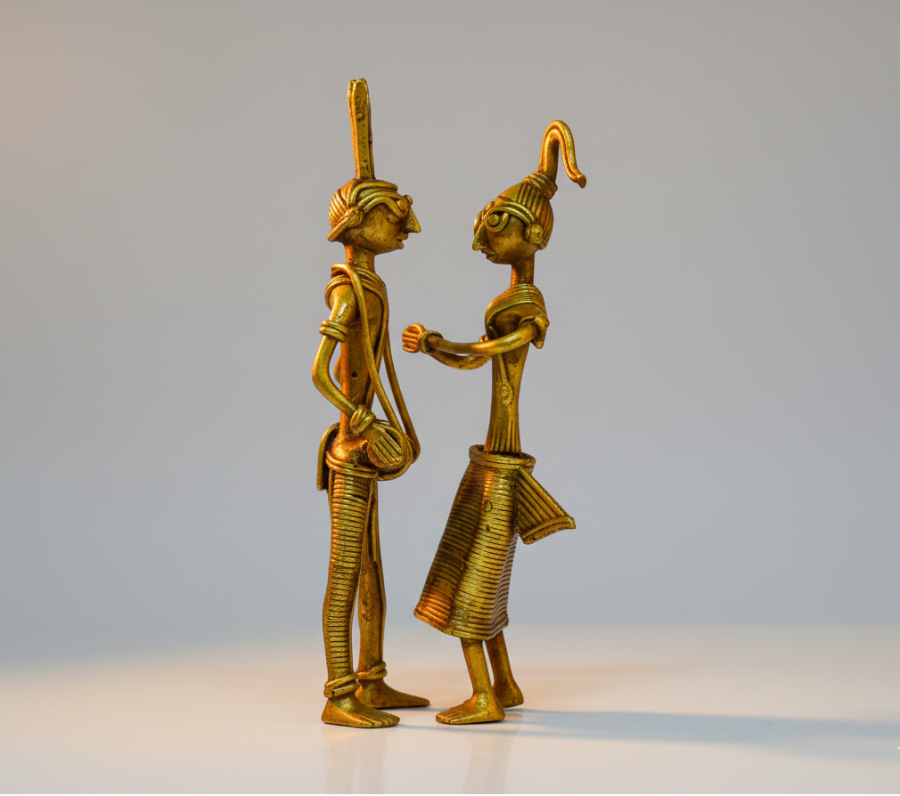 Handcrafted Dhokra Brass Tribal Couple Figurine - Image 2