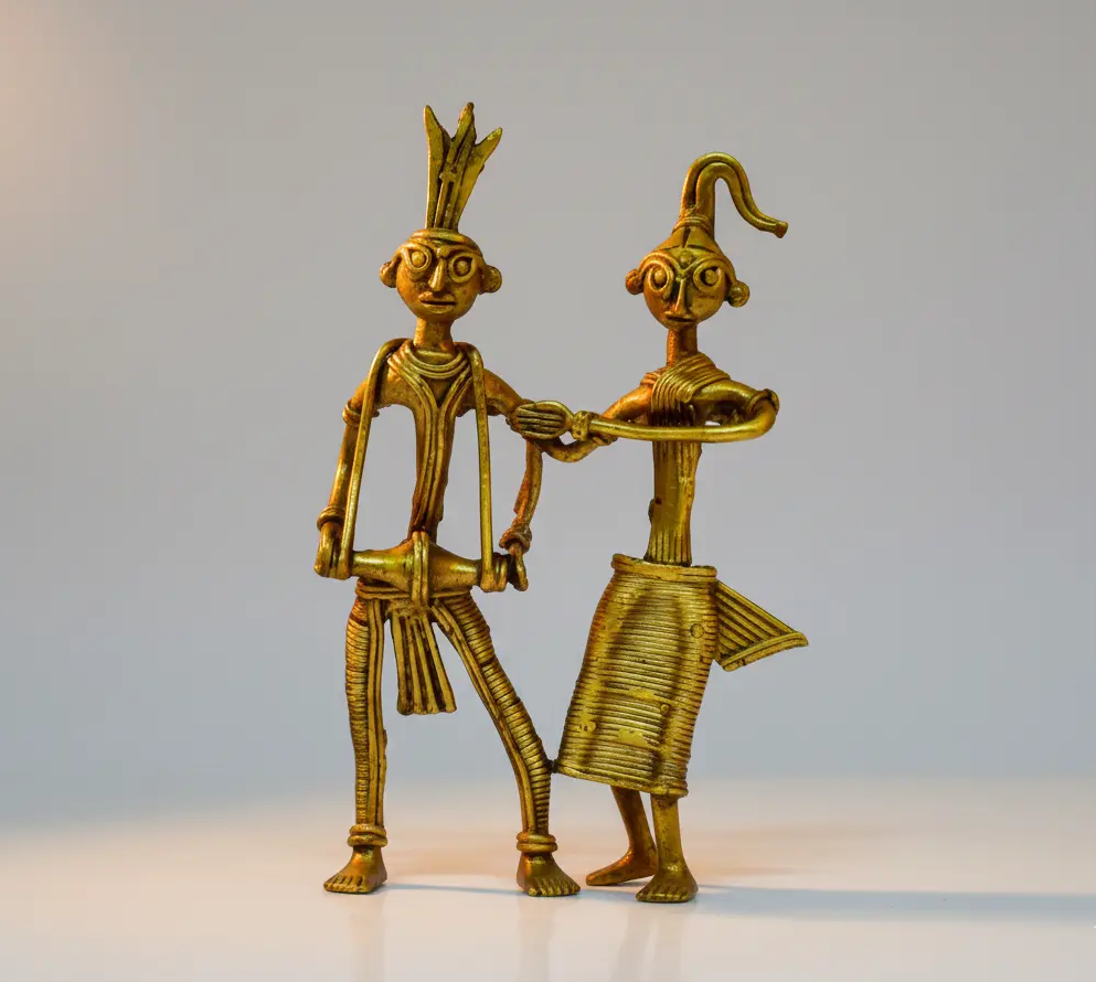 Handcrafted Dhokra Brass Tribal Couple Figurine - Image 4