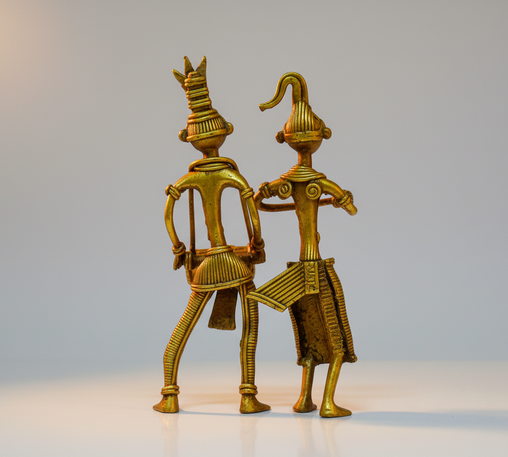 Handcrafted Dhokra Brass Tribal Couple Figurine - Image 3
