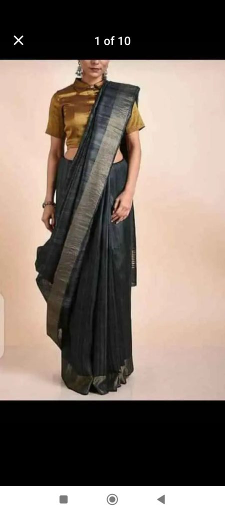 Charcoal black premium ghicha tussar silk saree with blouse